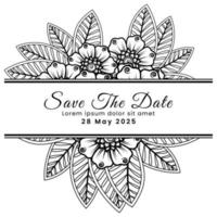 Save the date with mehndi flower. decoration in ethnic oriental, doodle ornament. vector