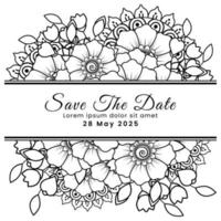 Save the date with mehndi flower. decoration in ethnic oriental, doodle ornament. vector