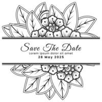 Save the date with mehndi flower. decoration in ethnic oriental, doodle ornament. vector