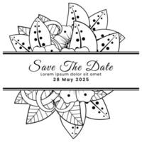 Save the date with mehndi flower. decoration in ethnic oriental, doodle ornament. vector