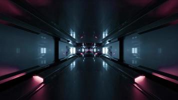 3d illustration of 4K UHD endless sci fi corridor with neon lights photo