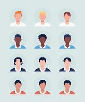 Men with different hair semi flat color vector character avatar set