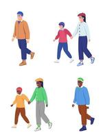 People on winter walk semi flat color vector character set