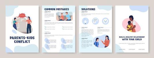 Parents kids conflict flat vector brochure template