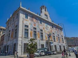 GENOA, ITALY 2015 - People in Palazzo San Giorgio, built in 1260 photo