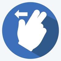 Icon Two Fingers Left - Long Shadow Style - Simple illustration,Editable stroke vector