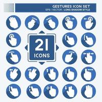 Icon Set Gestures - Long Shadow Style - Simple illustration,Editable stroke vector