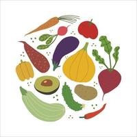 colección en forma de círculo de verduras de la granja dibujadas a mano vector