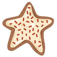 Linda estrella de pan de jengibre esmaltada galleta de Navidad sobre fondo blanco. vector