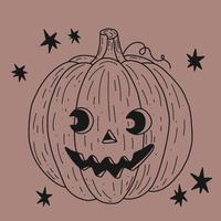 calabaza sonriente de halloween sobre fondo marrón meñique boho vector