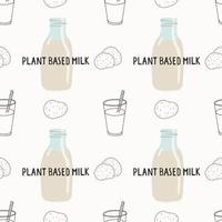 Leche de patata a base de plantas veganas de patrones sin fisuras sobre fondo blanco. vector