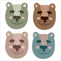 Set of cute bears in boho earthy colors vector