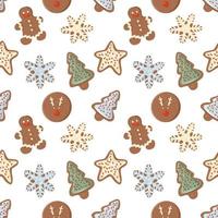 Seamless pattern with gingerbread glazed christmas cookies on white background. vector