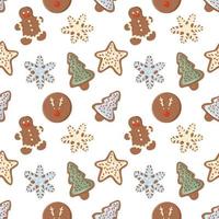 Seamless pattern with gingerbread glazed christmas cookies on white background. vector