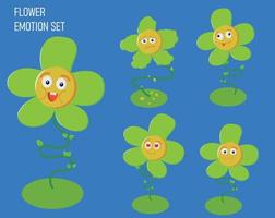 Cute set of different emotions cartoon flower character. Smiling. Flat style character. Isolated vector