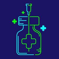 Logo covid-19 vaccine Big Cross symbol in bottle and Syringe Tip with cross icon, Vaccination Campaign society charity concept design illustration blue green color isolated on dark blue background vector