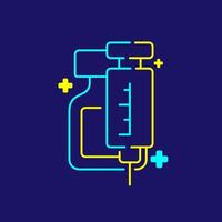 Logo covid-19 vaccine bottle and syringe with cross icon, Vaccination Campaign concept design illustration blue, yellow color isolated on dark blue background