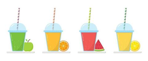 Set of lemonade in glass with cap and straw illustration vector