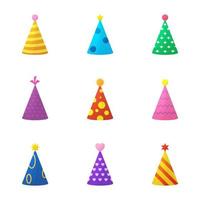 Collection of colorful birthday party hat illustration vector