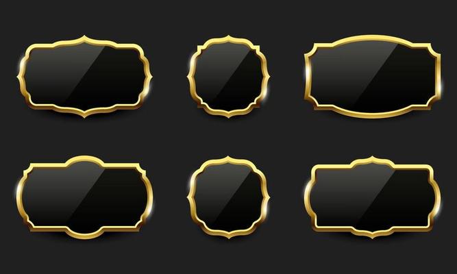 Set of golden retro and vintage frame with glass