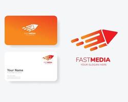 Play Button Growth Media and Speed Represent in Flat Design Logo with Business Card Template vector