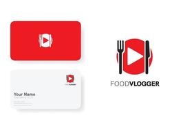 revisión de alimentos y blogger vlogger en logotipo de diseño plano con plantilla de tarjeta de visita vector