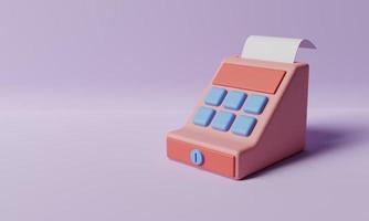 Cash register on purple background. Business and commerce concept. 3D illustration rendering photo