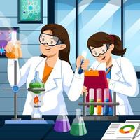 Female Scientists Experimenting at Laboratory vector