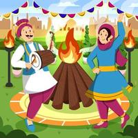Couple Dancing and Playing Drum at Lohri Festival vector