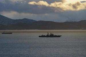Seascape with ships in Avacha Bay. Kamchatka