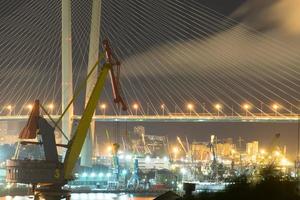 Large crane on the background of the Golden bridge at night. photo