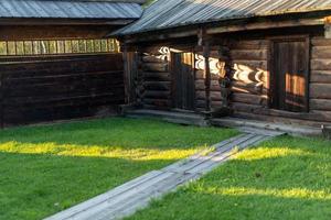 Natural landscape with wooden buildings. photo