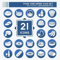 conjunto de iconos de comida y bebida - estilo de sombra larga - ilustración simple, trazo editable vector