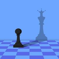 Peón de ajedrez con sombra de un ajedrez rey. vector