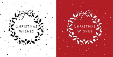 Navidad desea corona negro sobre blanco, blanco sobre fondo rojo diseño vectorial editable para tarjeta de Navidad, impresión, decoración, scrapbooking, invitación, plantilla, pegatina, papel tapiz, envoltura de regalo