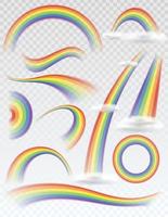 conjunto de arco iris transparentes en diferentes formas vector