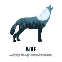 ilustración de doble exposición de lobo vector