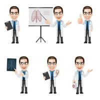 conjunto de personaje médico en 6 poses diferentes vector