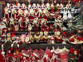 Lviv, Ukraine 2021 - Christmas toys on shelves, Christmas decorations photo