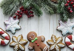 Homemade gingerbread cookies border with copy space