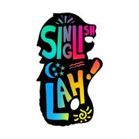 singlish lah inscrito en singapur merlion sillhoette vector