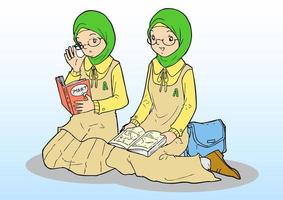 dos chicas musulmanas asiáticas en uniforme vector