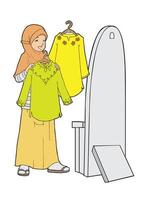 Indonesian muslim girl trying some clothes vector