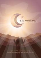 hermoso saludo del festival eid con montaña y luna