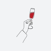Continuous Line Drawing Glass Of Wine Vector