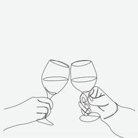 dibujo continuo de una línea de vítores de copa de vino