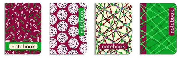 Design patterns for cover notebooks. Set of colorful A4 pages diary, planner, book. Doodle hand drawn, vector illustration.