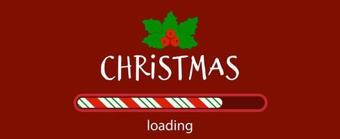 Christmas loading bar candy cane and sprig holly. Banner vector isolated, flat design.