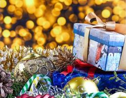 Merry Christmas and happy new year concept, Christmas Background with bokeh light and Blurred. Xmas tree decoration and copy space for your text photo