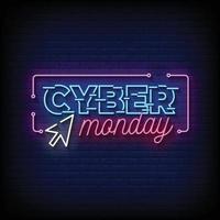 vector de texto de estilo de letreros de neón de cyber monday